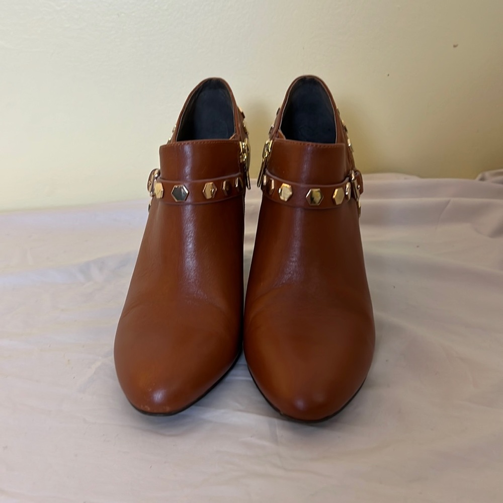 Isola Brown Leather Gold Studded Ankle Booties 8 1/2.